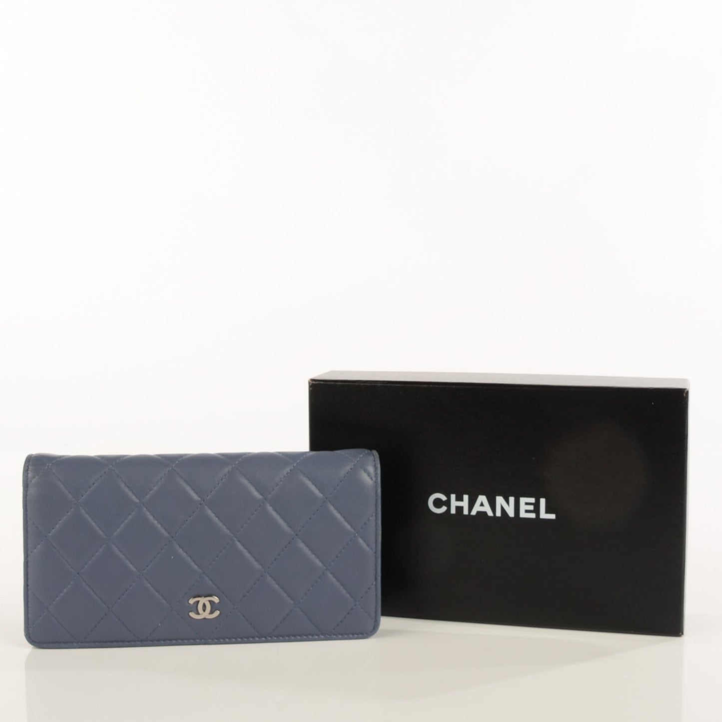 Lambskin Quilted Yen Wallet Blue