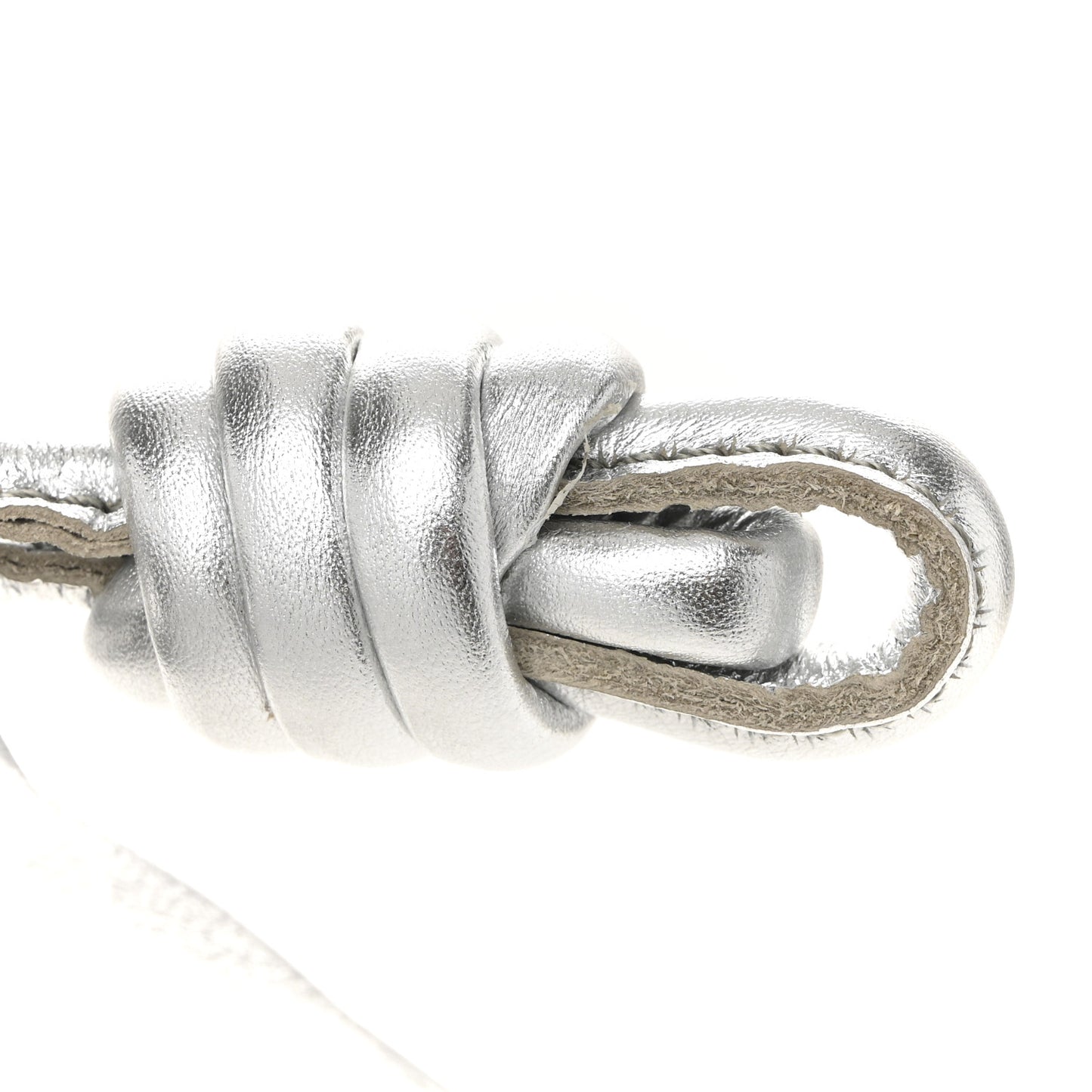 Metallic Moire Calfskin Mini Chain Flamenco Knot Silver
