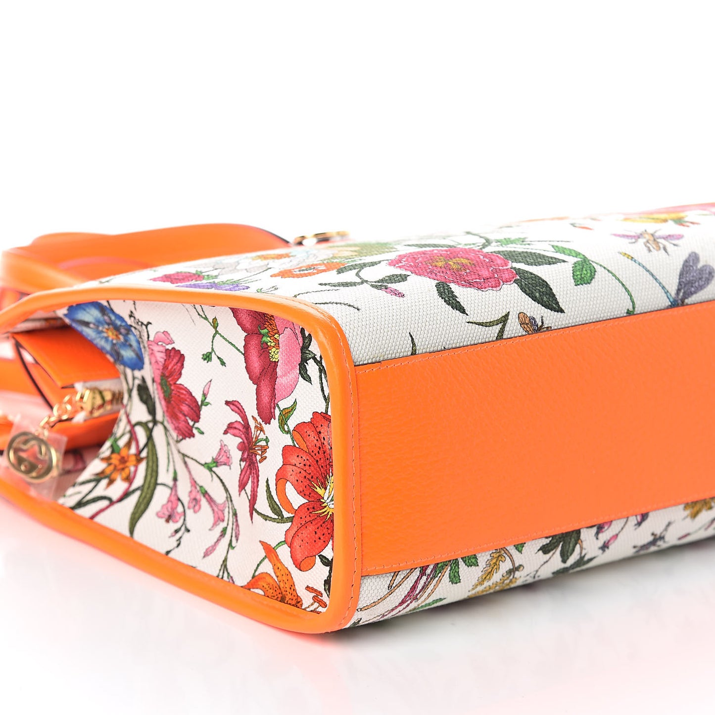 Canvas Medium Flora Tote White Multicolor Orange Fluo