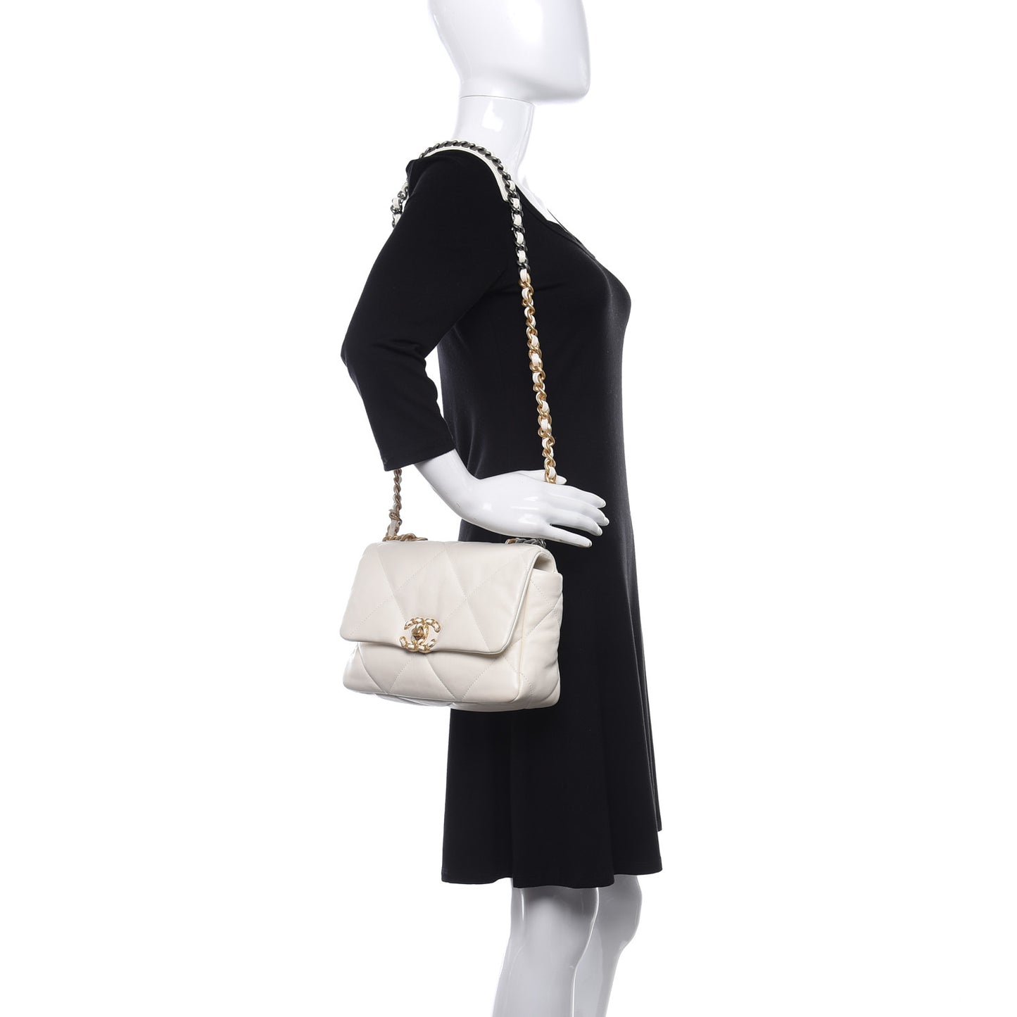 Glossy Calfskin Quilted Medium Chanel 19 Flap White Black