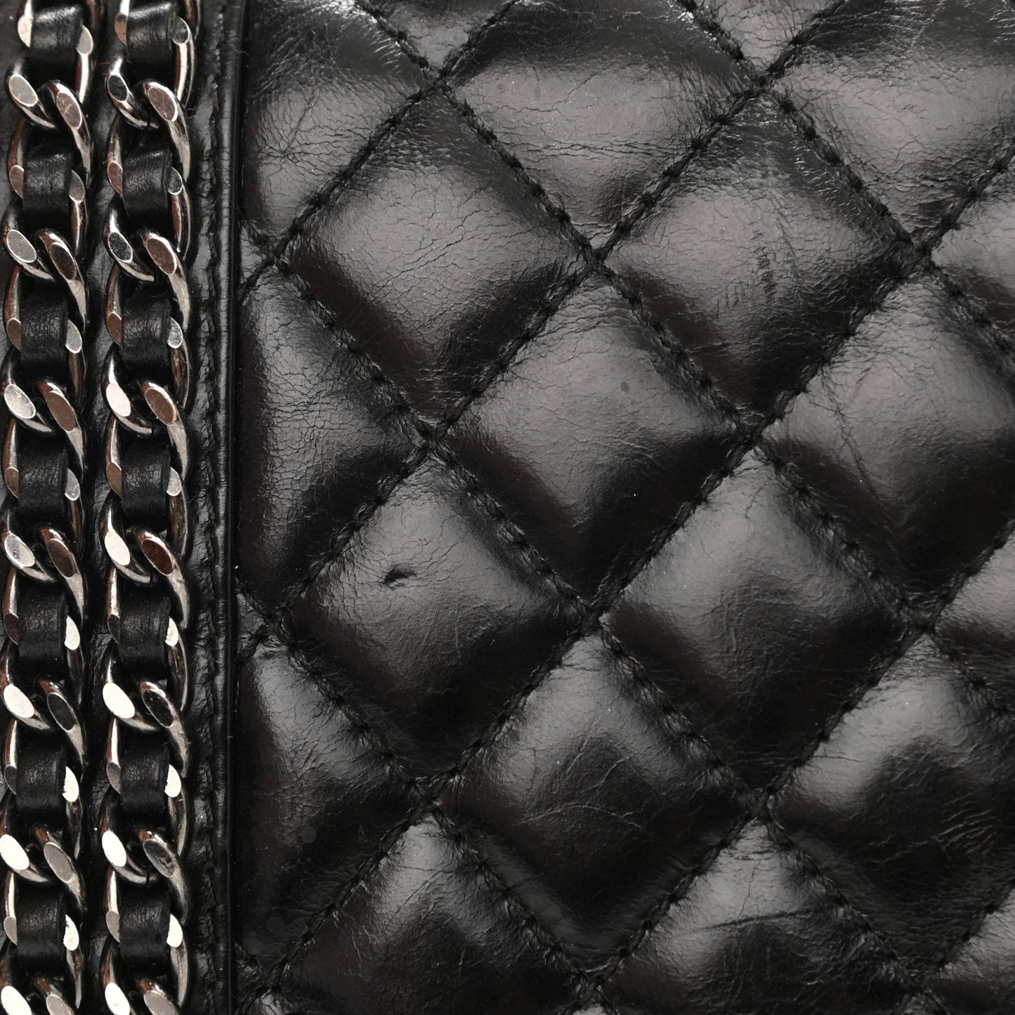Glazed Calfskin Quilted Medium Boy Chained Flap Black