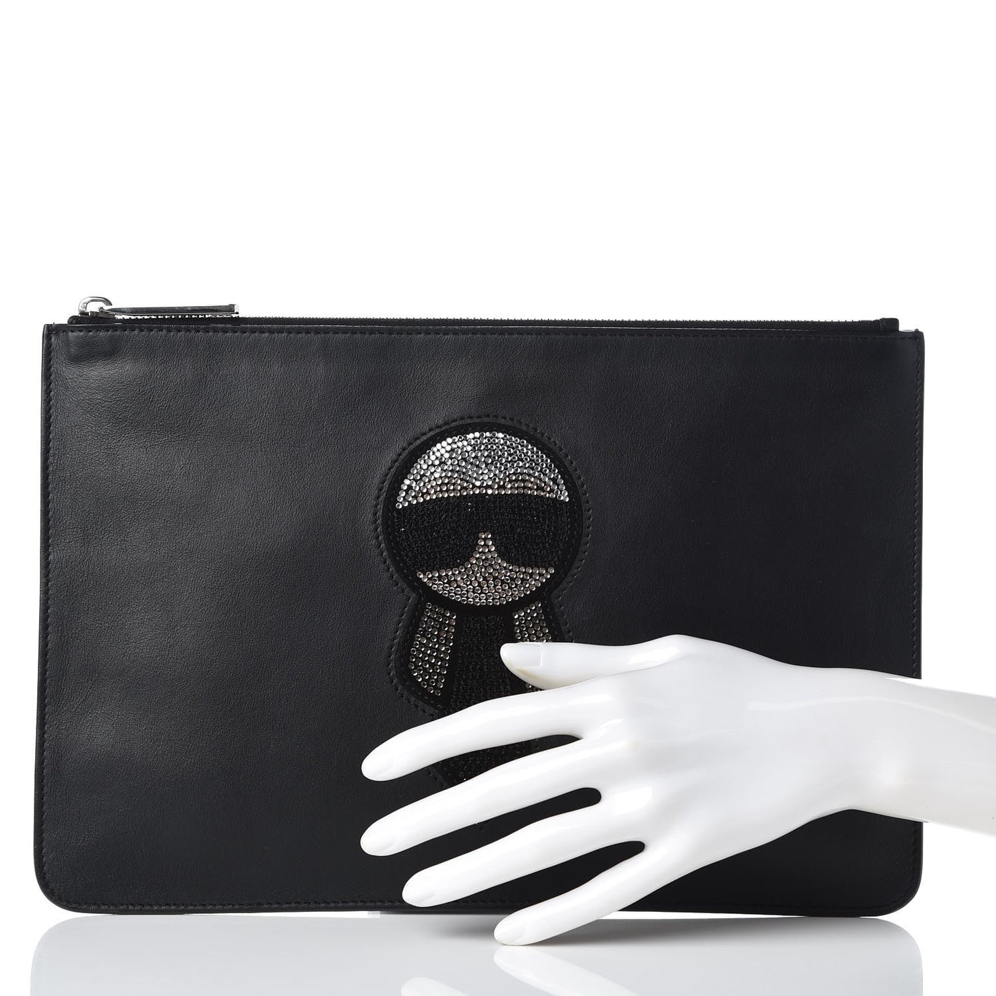 Calfskin Embroidered Karlito Pouch Black
