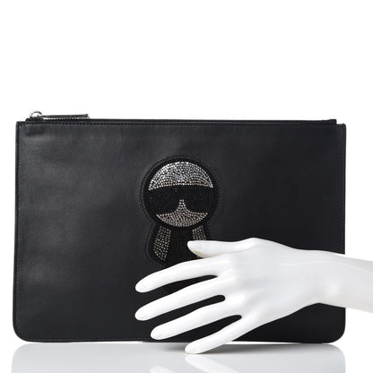 Fendi Calfskin Embroidered Karlito Pouch Black 2 of 8