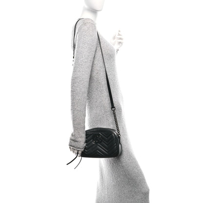 Gucci Calfskin Matelasse Monochrome Small GG Marmont Chain Shoulder Bag Black 2 of 11