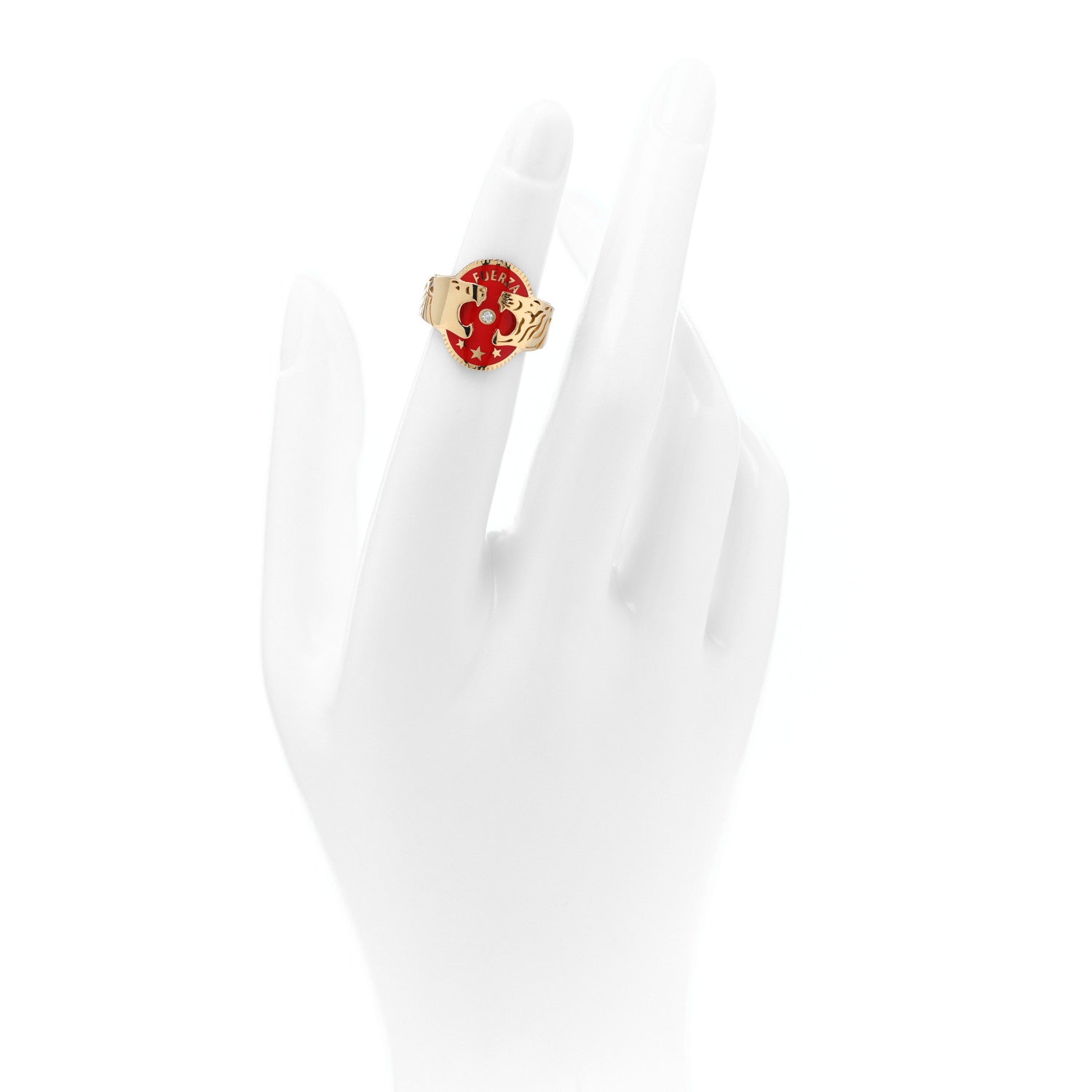 Foundrae 18K Yellow Gold Enamel Diamond Strength Cigar Band 45 3.5 Red 2 of 4