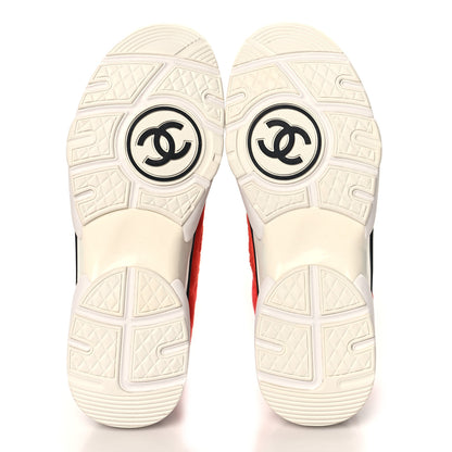 Chanel Tweed Suede Felt CC Sneakers 40 Red 6 of 9