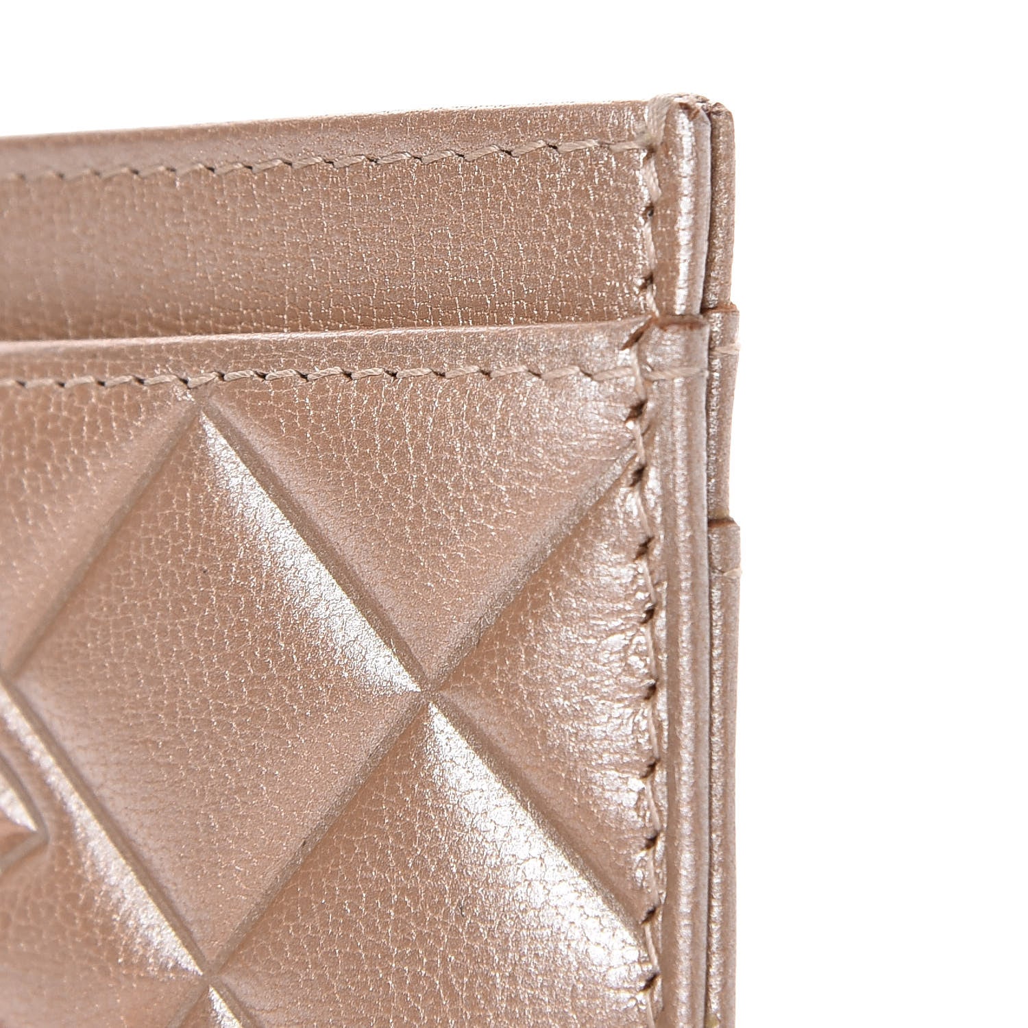 Chanel Metallic Lambskin Quilted Diamond CC Card Holder Beige 11 of 13