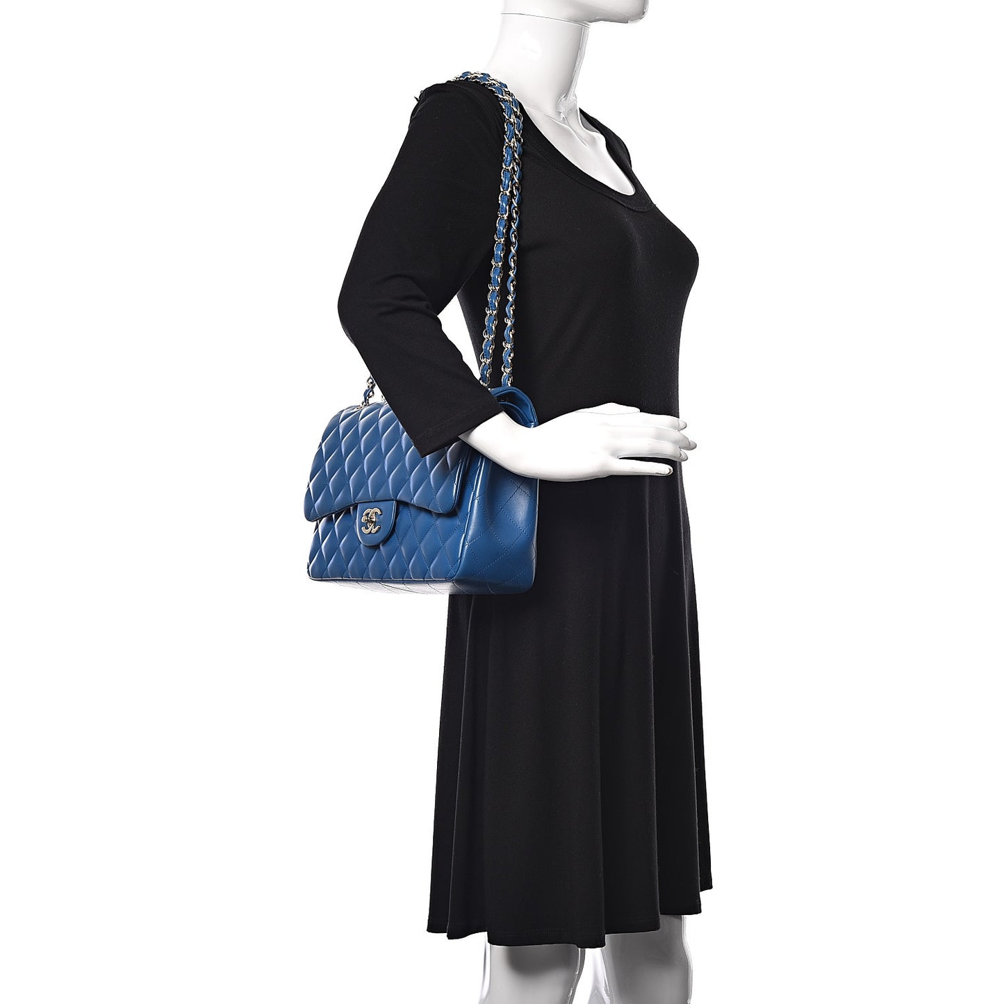 Lambskin Quilted Jumbo Double Flap Blue