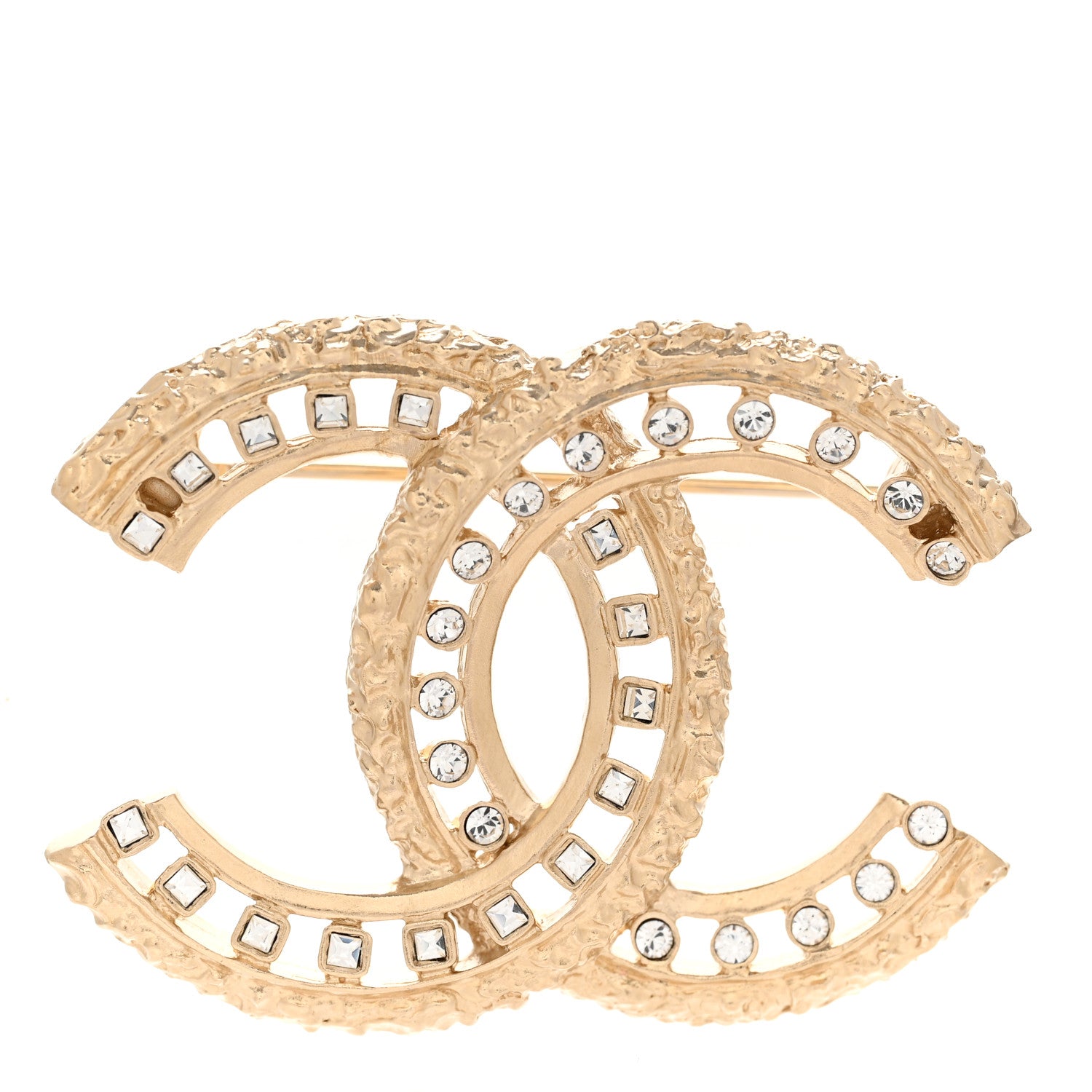 Chanel Metal Crystal CC Brooch Light Gold 1 of 4