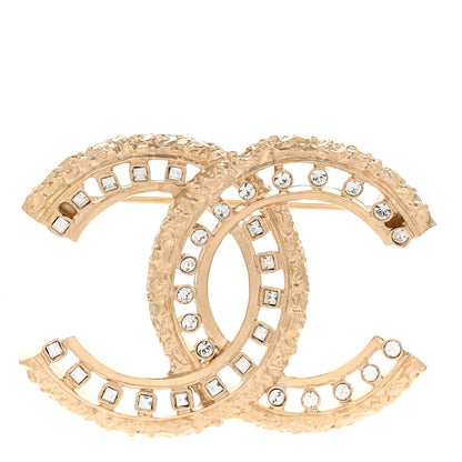 Chanel Metal Crystal CC Brooch Light Gold 1 of 4