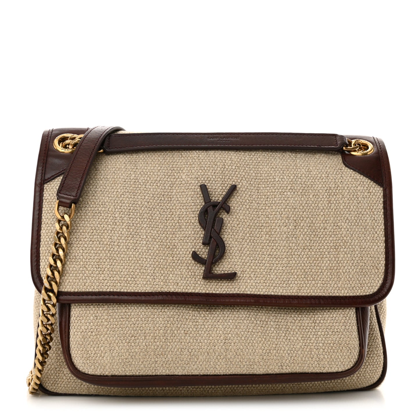 Cotton Canvas Vintage Calfskin Monogram Medium Niki Chain Satchel Natural Chocolate