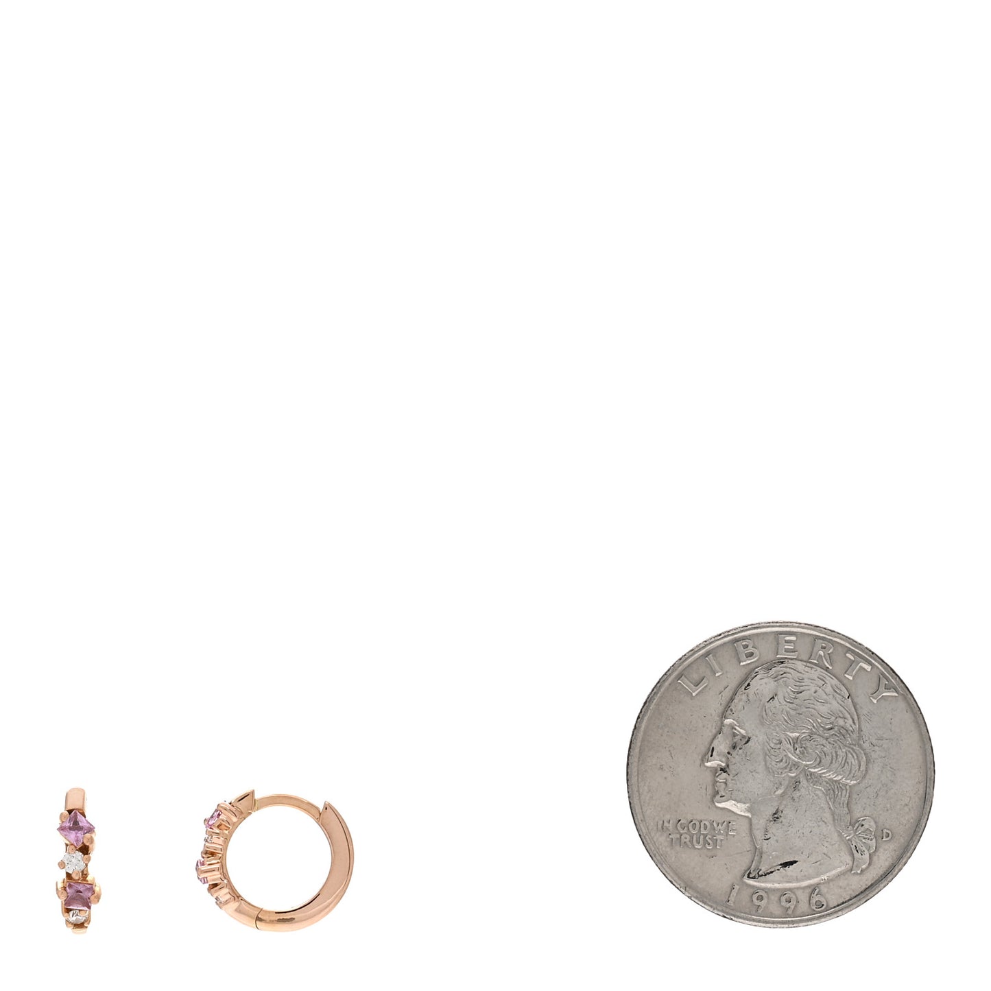 18K Rose Gold Diamond Pink Sapphire Princess Mix Huggie Earrings