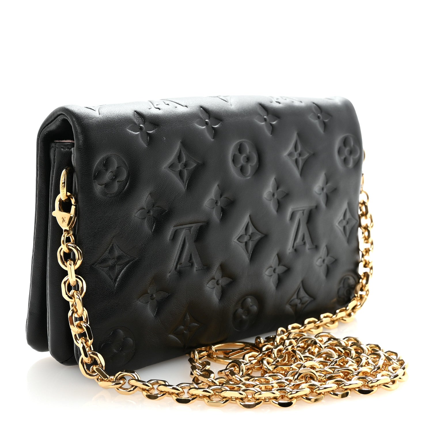 Louis Vuitton Lambskin Embossed Monogram Pochette Coussin Black 3 of 9