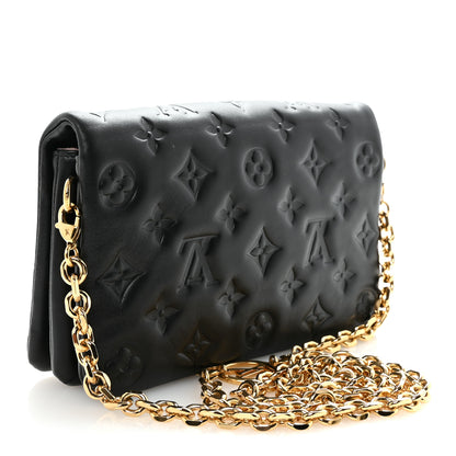 Louis Vuitton Lambskin Embossed Monogram Pochette Coussin Black 3 of 9