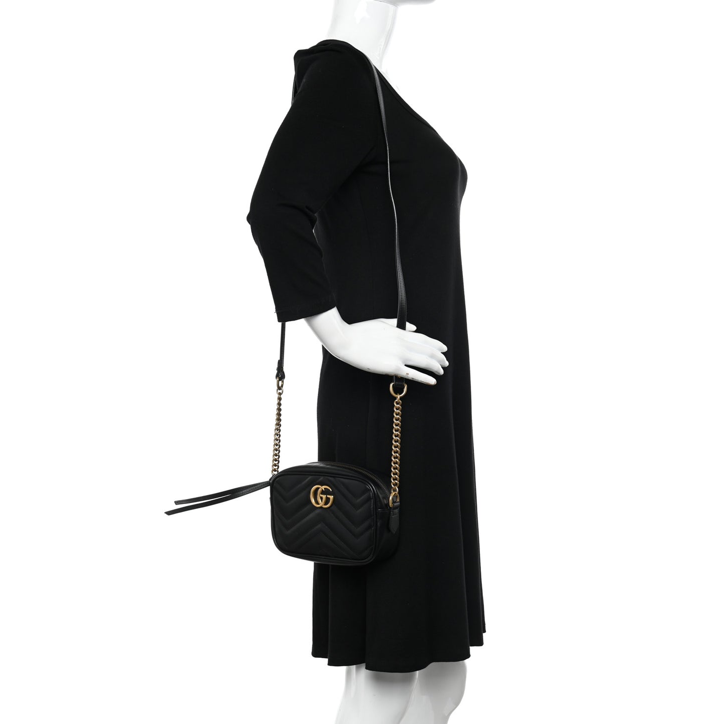 Calfskin Matelasse Mini GG Marmont Chain Shoulder Bag Black