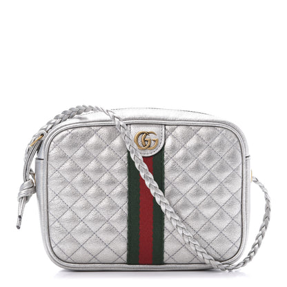 Gucci Laminated Nappa Web Trapuntata Mini GG Shoulder Bag Argento 1 of 12