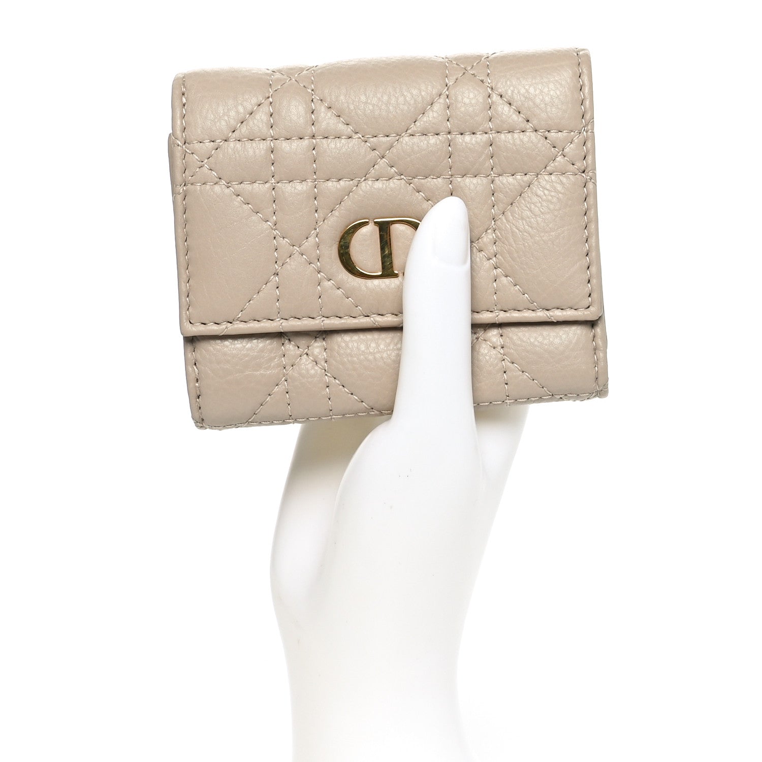 Christian Dior Supple Calfskin Cannage Caro Hibiscus Wallet Powder Beige 2 of 8