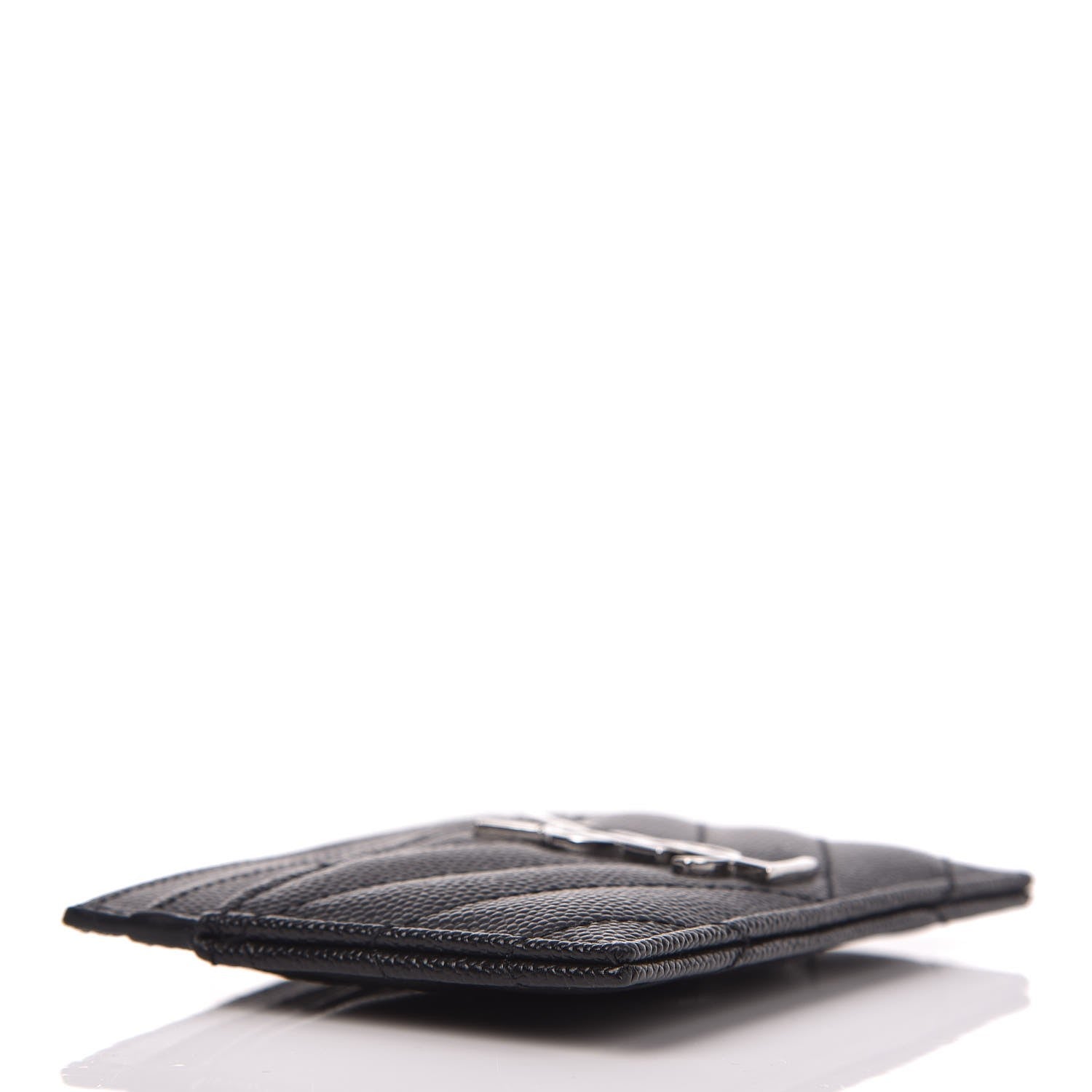 Saint Laurent Grain De Poudre Matelasse Chevron Monogram Credit Card Case Black 4 of 8