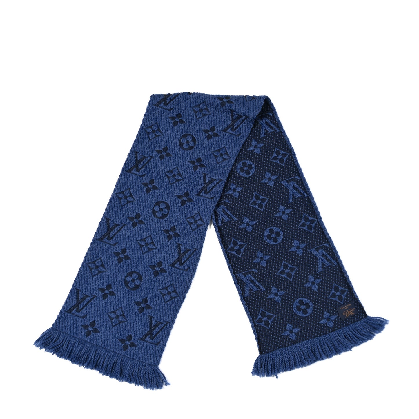 Wool Silk Logomania Scarf Denim Dark