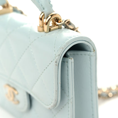 Chanel Lambskin Quilted Top Handle Flap Coin Purse With Chain Light Blue 13 of 15
