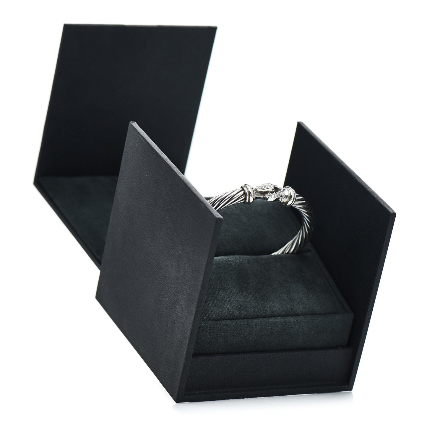 Sterling Silver Diamond 7mm Cable Buckle Cuff Bracelet