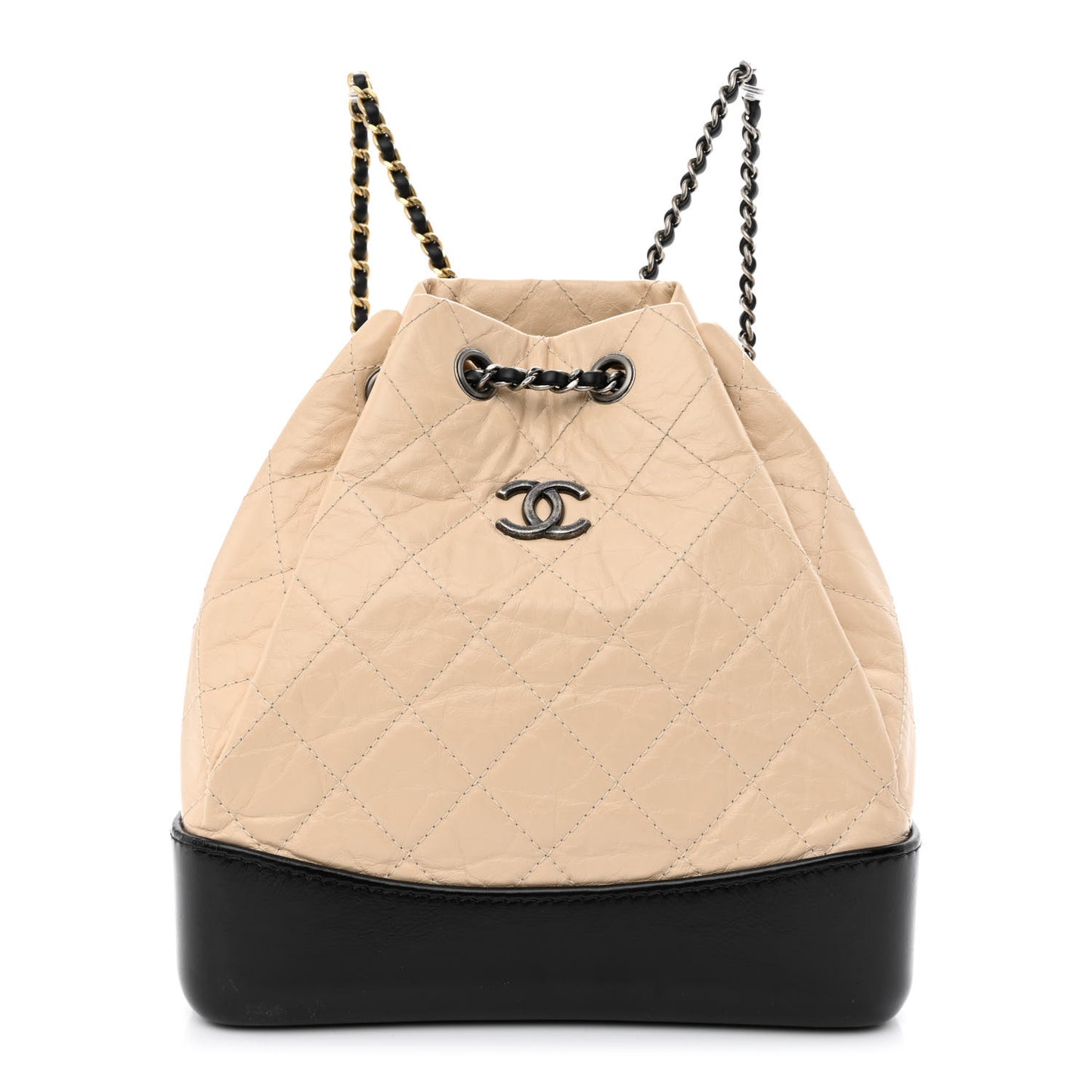 Aged Calfskin Quilted Small Gabrielle Backpack Beige Black