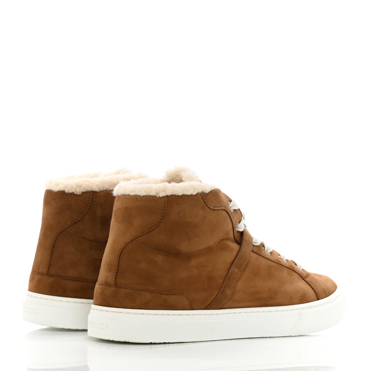 Hermes Suede Goatskin Woolskin Daydream Sneakers 40 Brun Fume Ecru 4 of 9