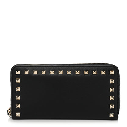 Valentino Garavani Vitello Rockstud Zip Around Wallet Black 1 of 7