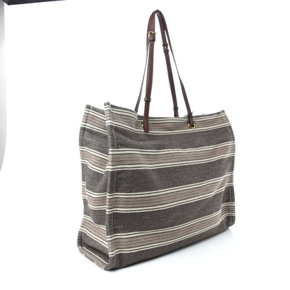Celine Canvas Calfskin Jacquard Vertical Cabas Grey Brown 3 of 9