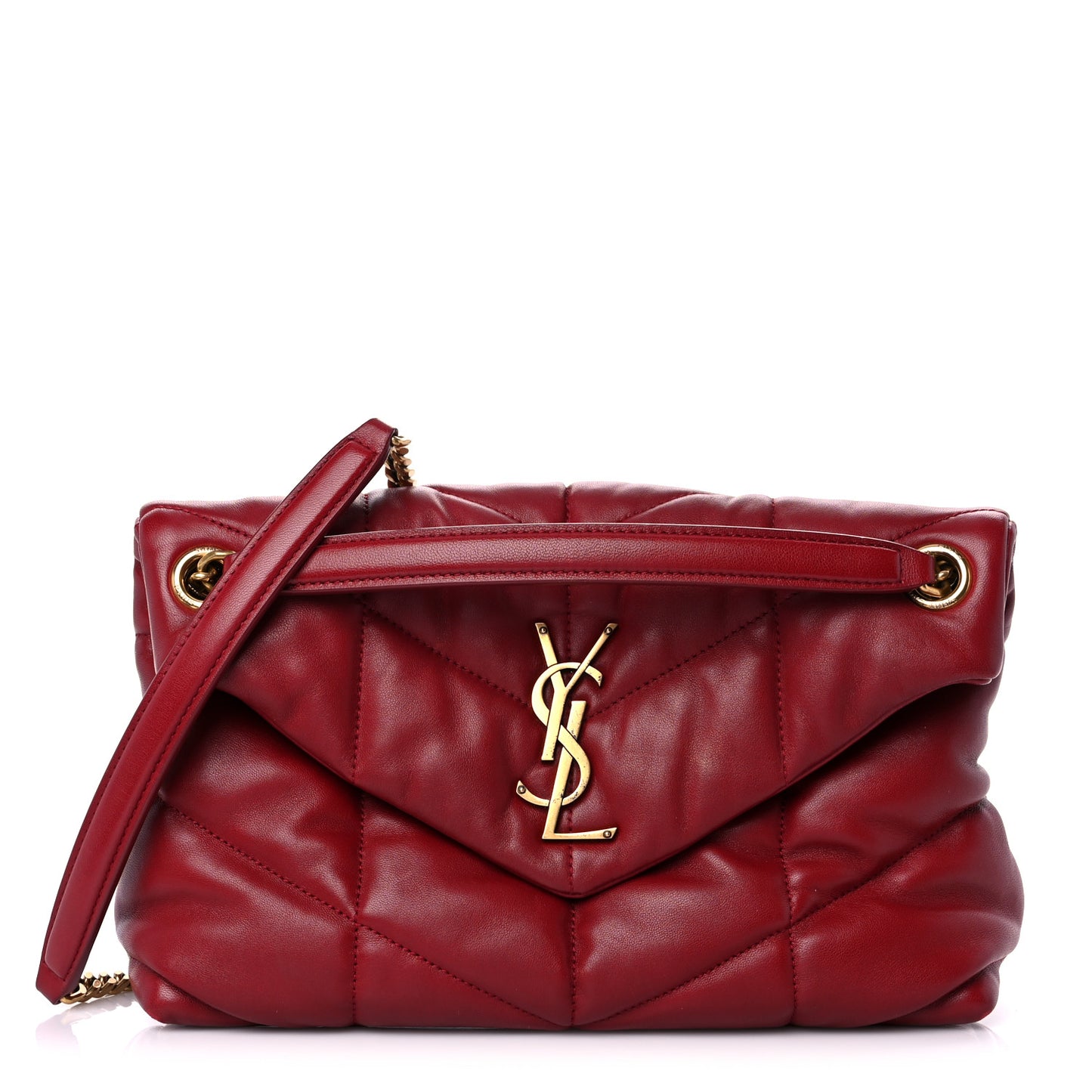 Lambskin Quilted Small Loulou Puffer Monogram Chain Satchel Red
