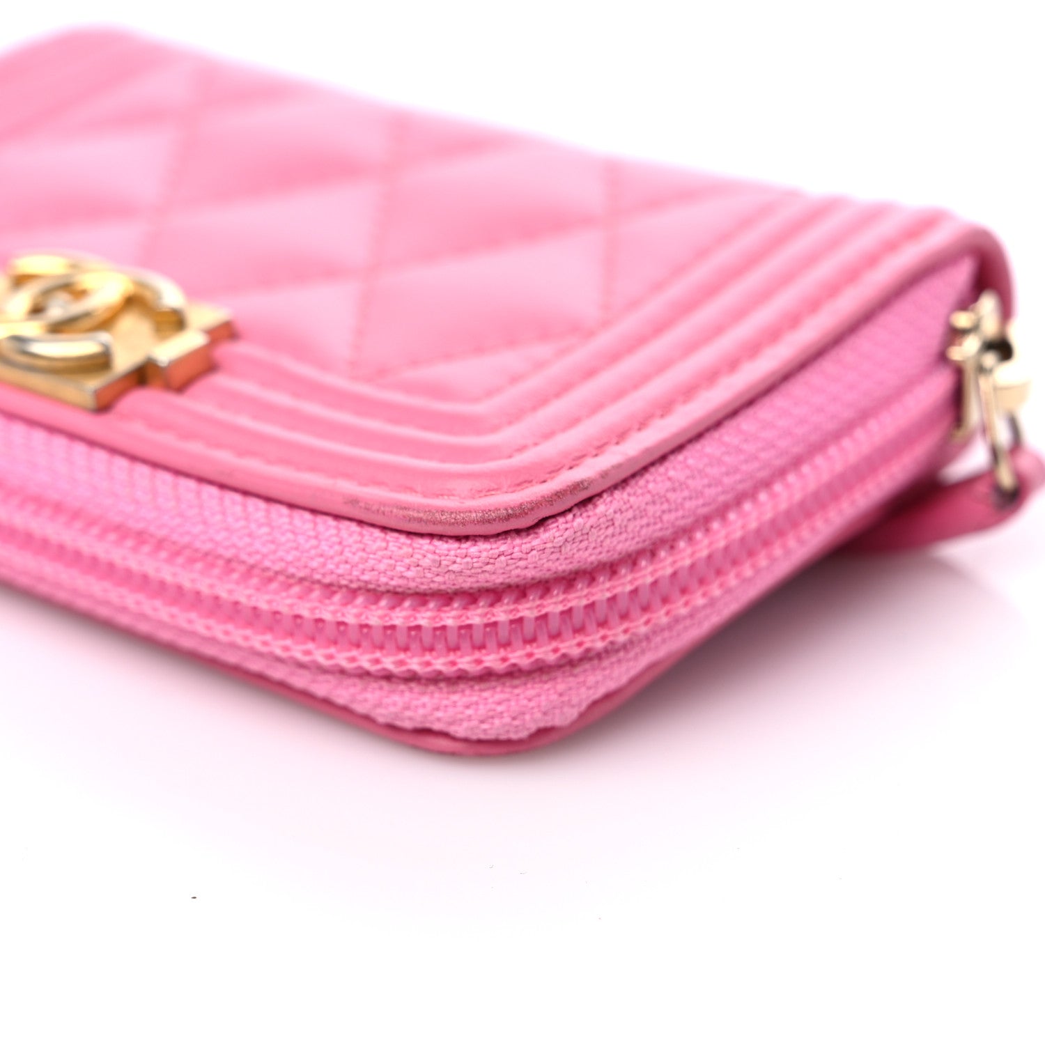 Chanel Calfskin Quilted Boy Zip Around Coin Purse Wallet Pink 10 of 12