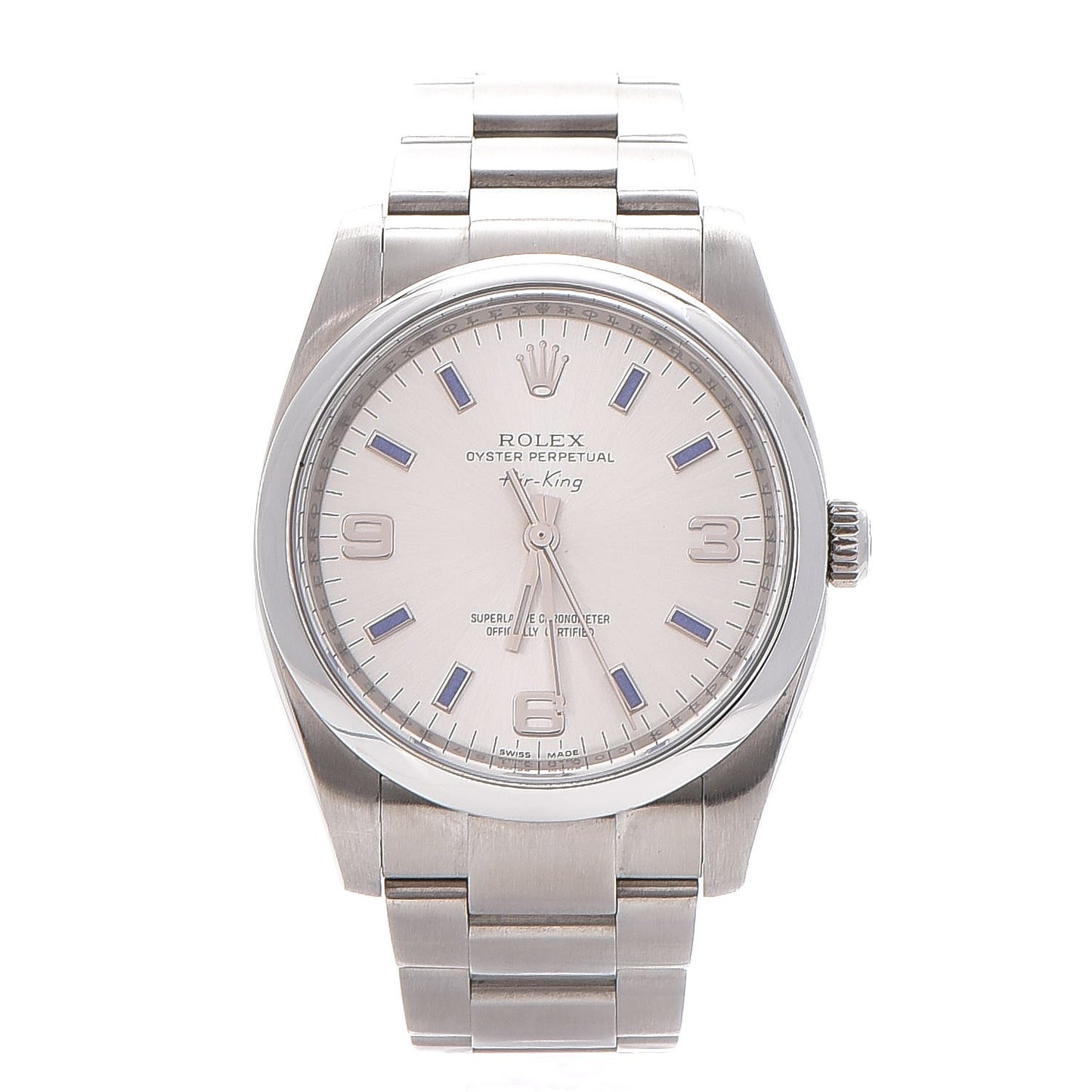 Stainless Steel 34mm Oyster Perpetual Air-King Watch Blue Index 114200