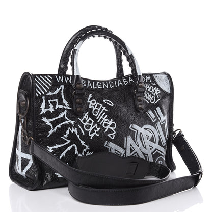 Balenciaga Agneau Classic Hardware Graffiti All Over S City Black 3 of 9