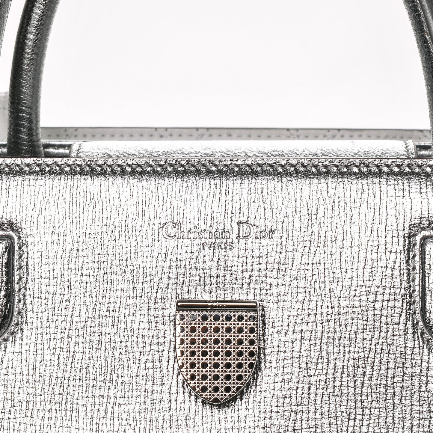 Metallic Grained Calfskin Medium Diorever Flap Silver