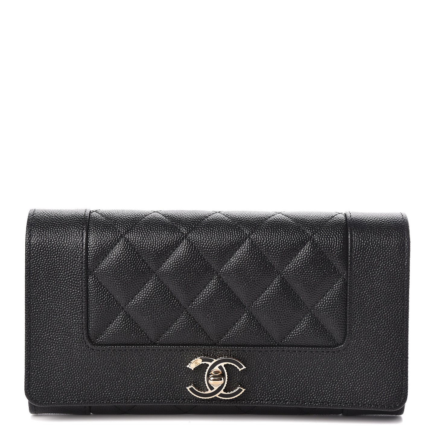 Caviar Quilted Mademoiselle Vintage Flap Wallet Black