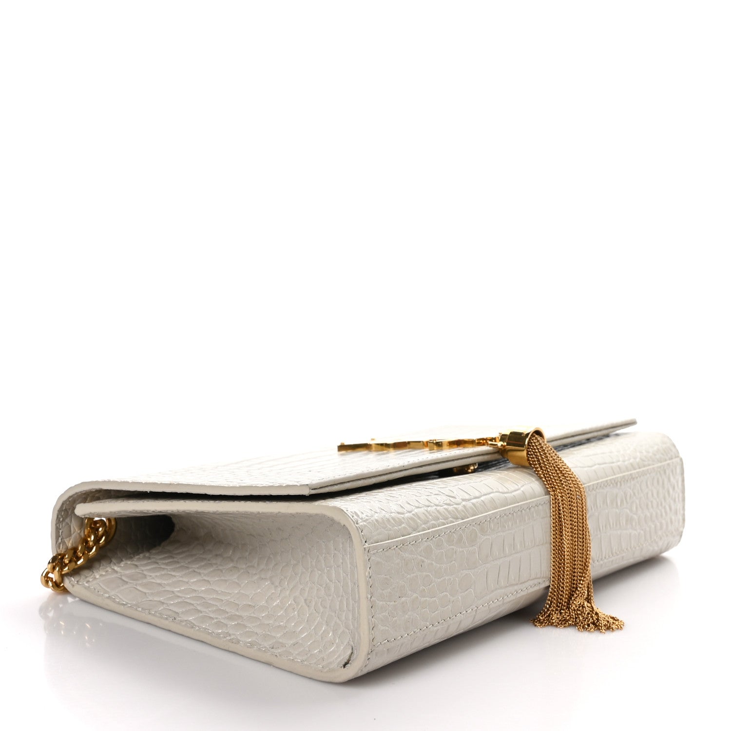 Saint Laurent Calfskin Crocodile Embossed Medium Classic Monogram Kate Tassel Satchel Crema Soft 4 of 9