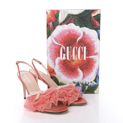 Gucci Tulle Ruffle Mid Heel Slingback Sandals 40 Peach White 10 of 10