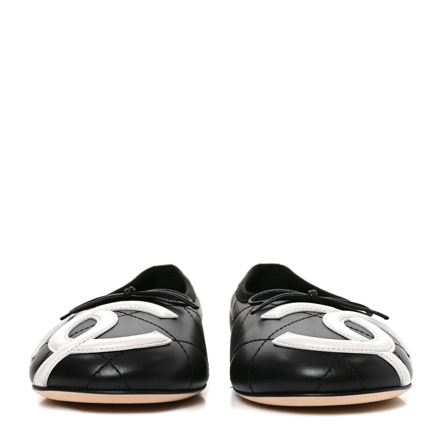 Chanel Lambskin Quilted CC Cambon Ballet Flats 37.5 Black White 3 of 9