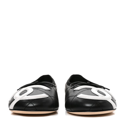 Chanel Lambskin Quilted CC Cambon Ballet Flats 37.5 Black White 3 of 9
