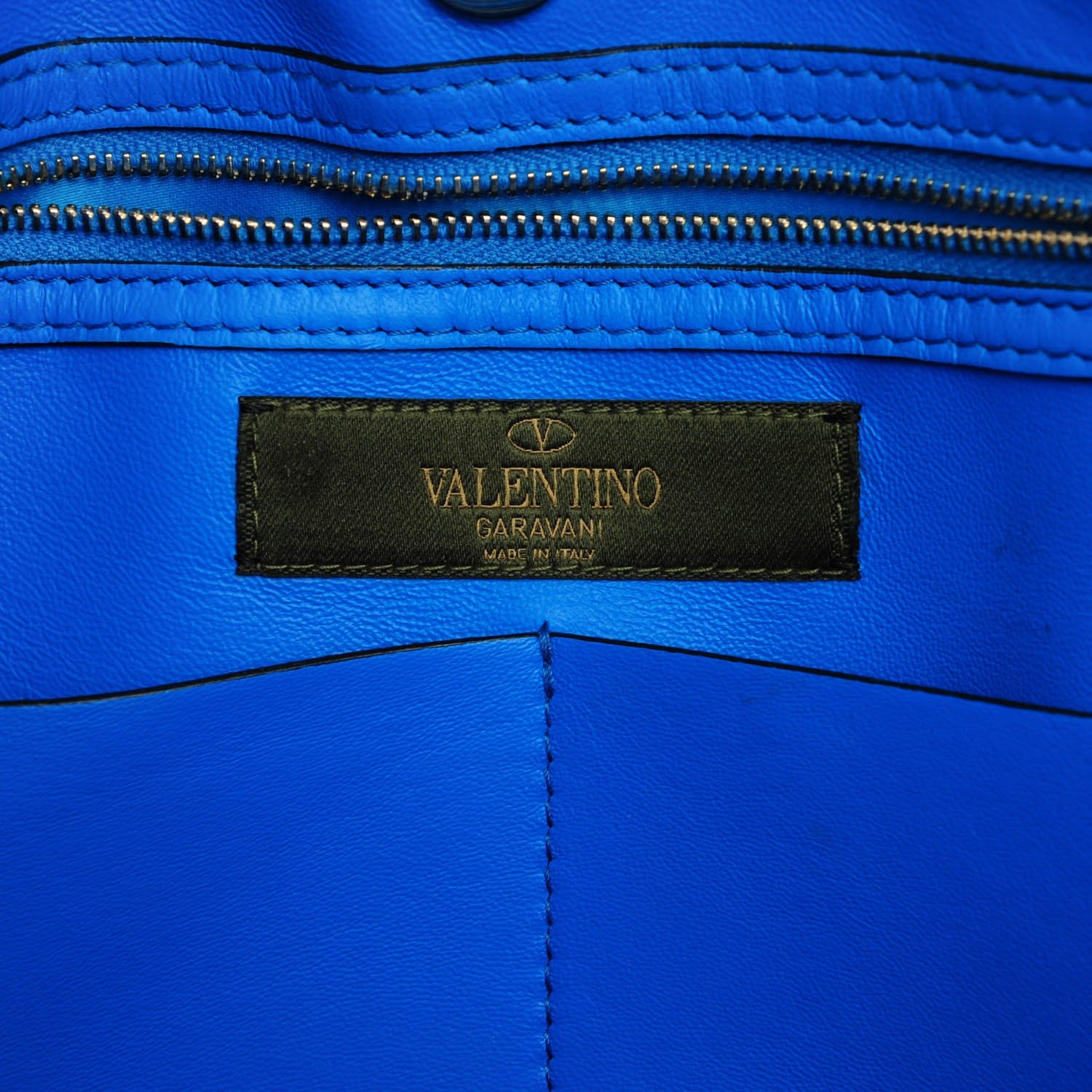 Valentino Garavani Nappa Canvas Camo Medium Rockstud Soft Tote Blue Fluo 6 of 7