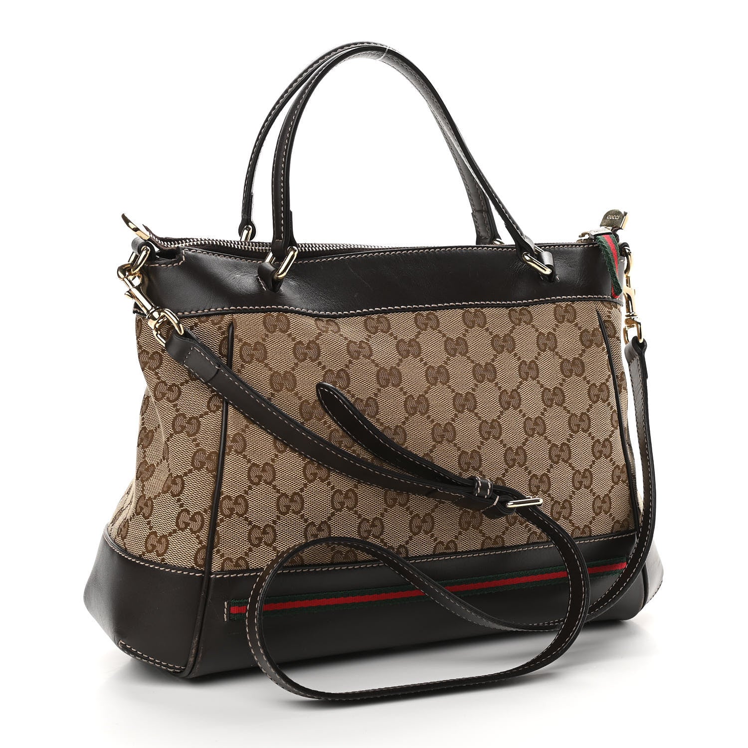 Gucci Monogram Web Mayfair Top Handle Satchel Dark Brown 3 of 14