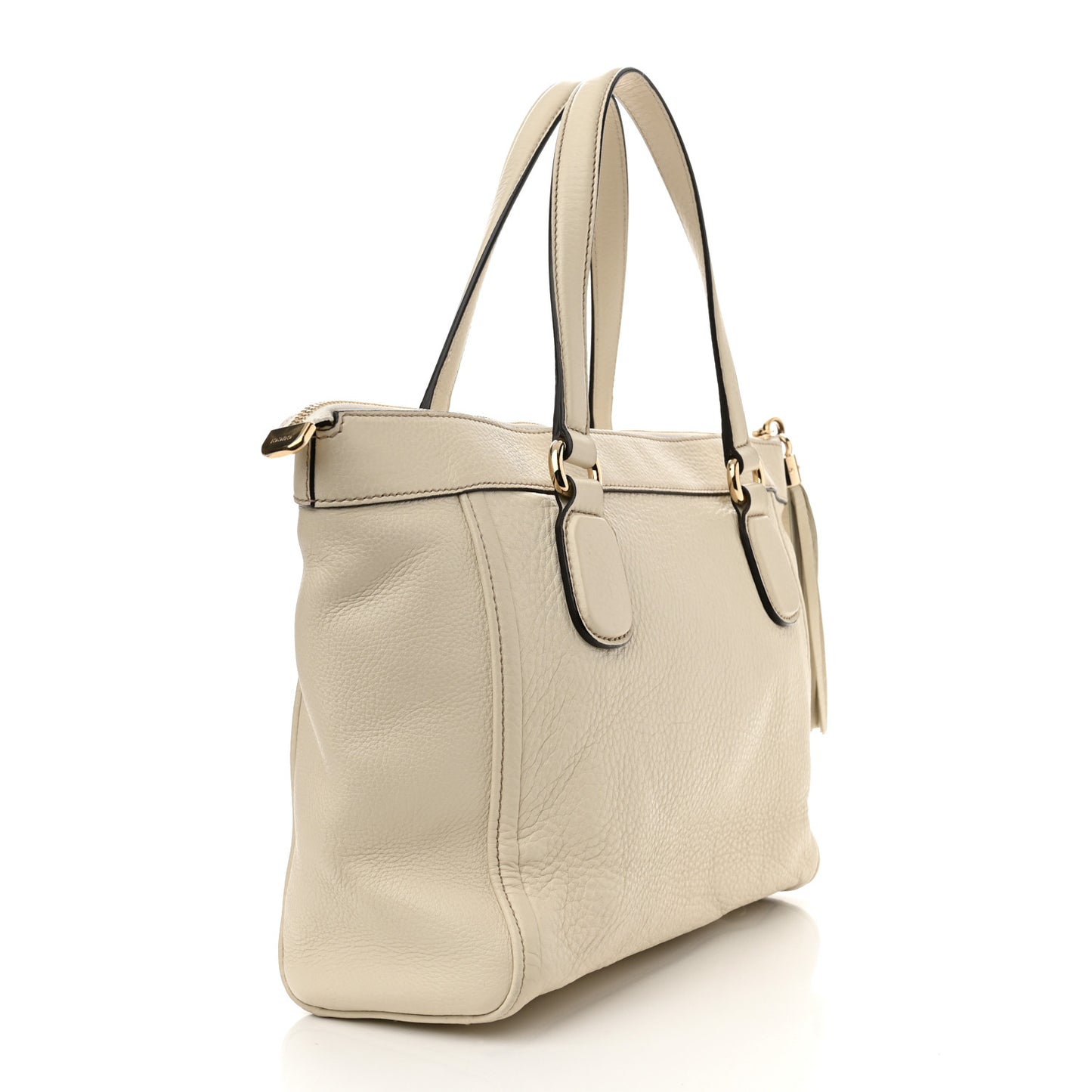 Pebbled Calfskin Small Soho Top Handle Bag Off White