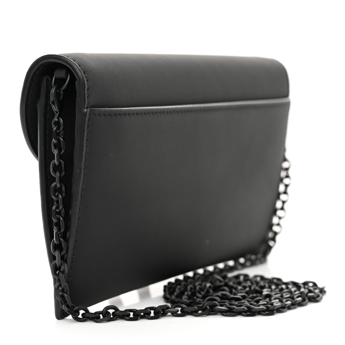 Ultra Matte Calfskin Saddle Chain Wallet Pouch Black