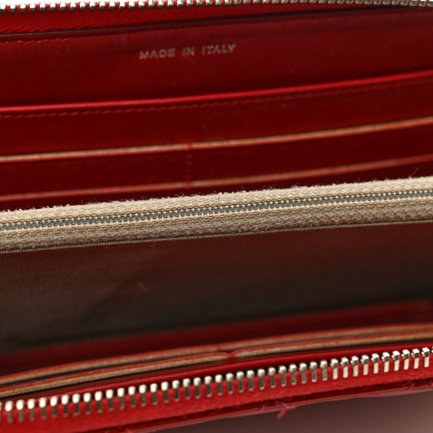 Patent Quilted Brilliant Zip Around Wallet Red