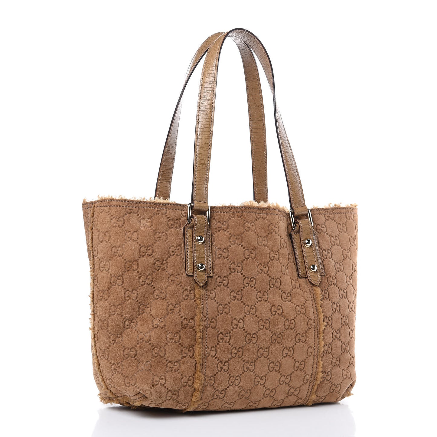 Suede Shearling Guccissima Large Jolicoeur Tote Tan