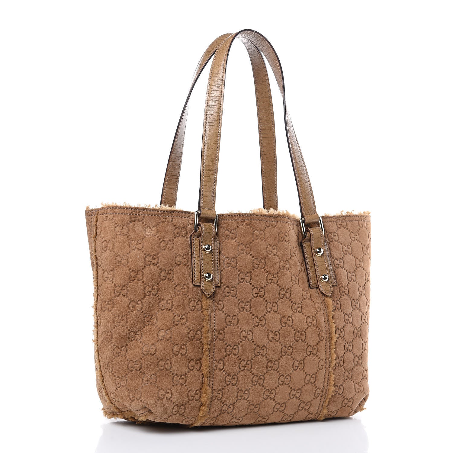 Gucci Suede Shearling Guccissima Large Jolicoeur Tote Tan 3 of 7