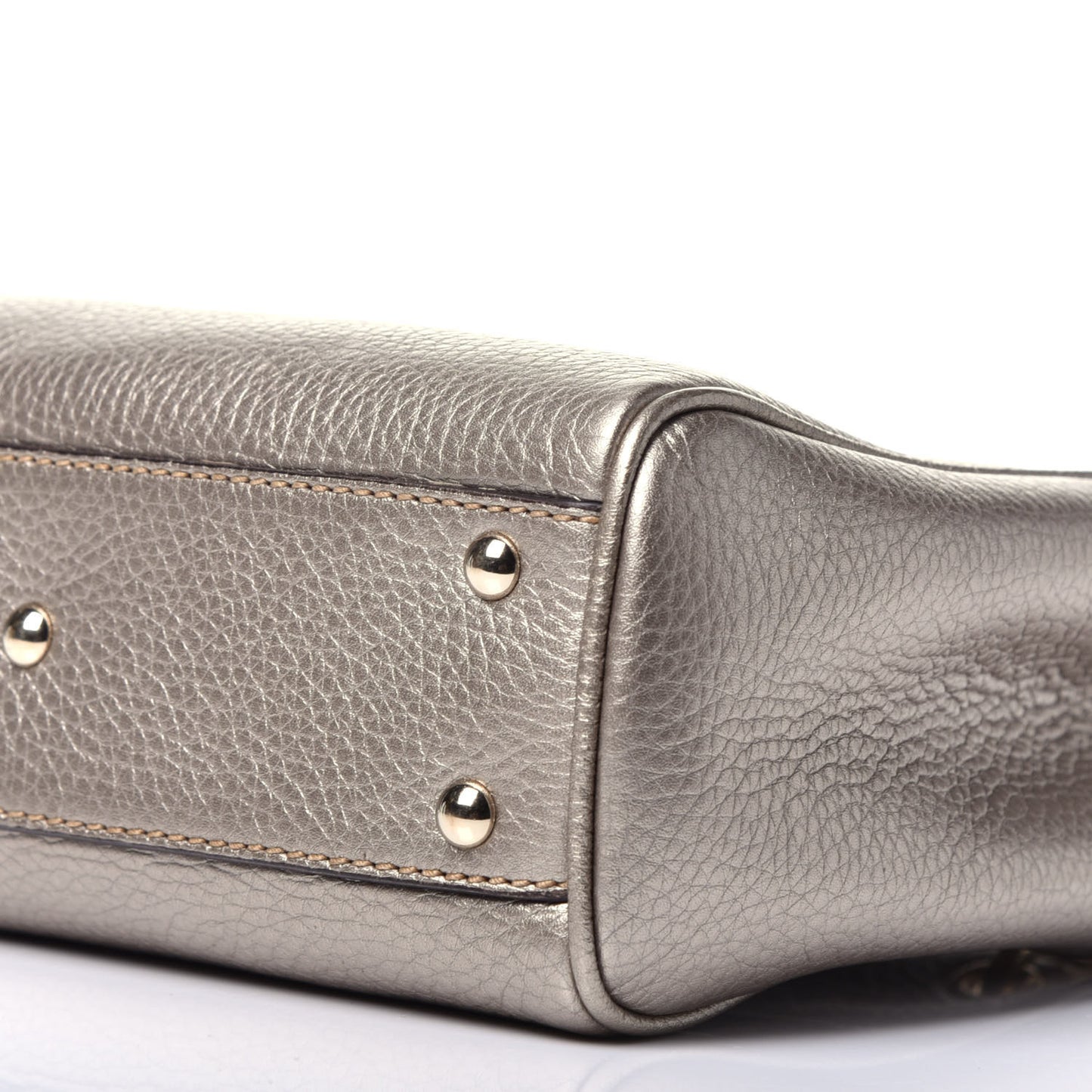 Metallic Calfskin Mini Bamboo Shopper Tote Golden Beige