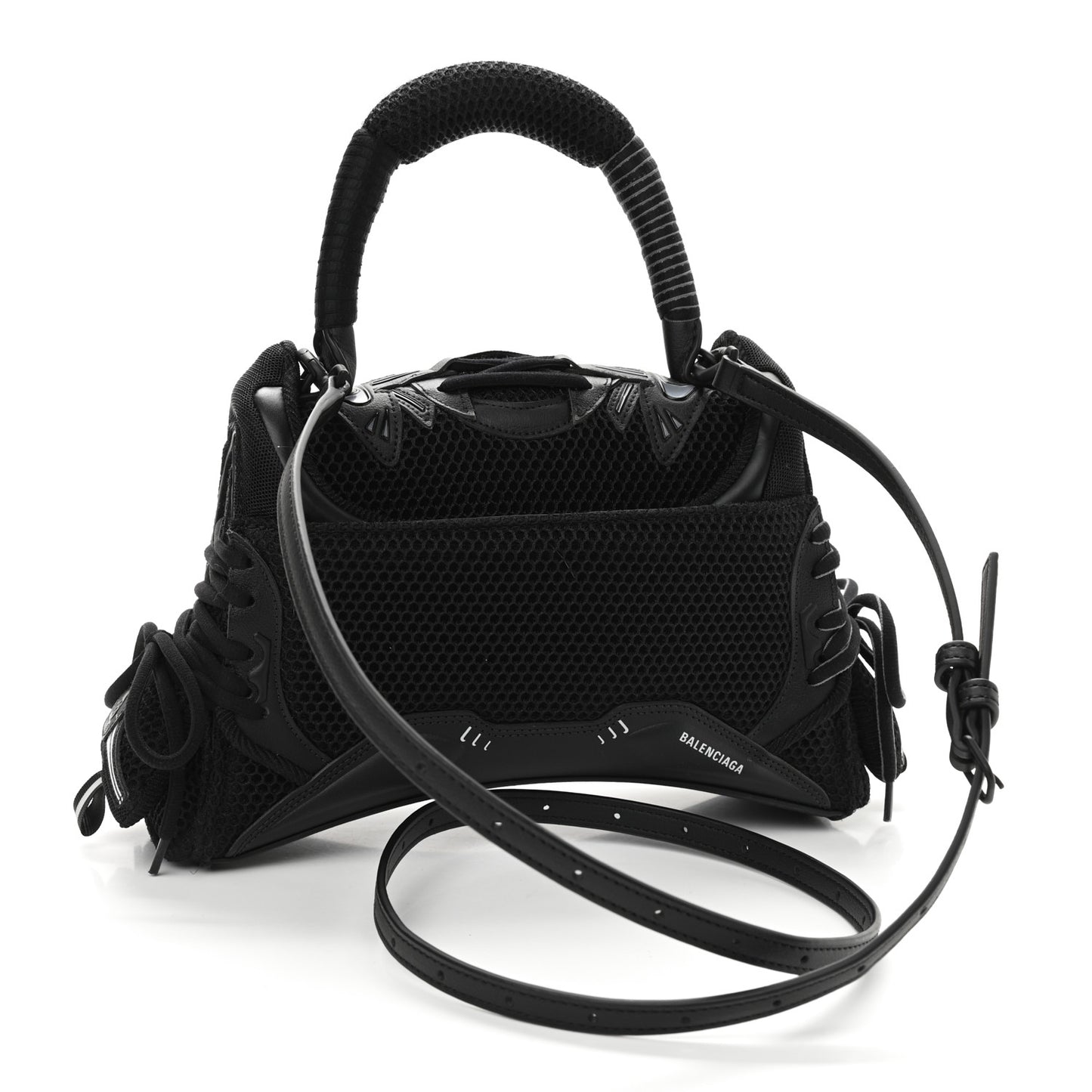Faux Calfskin Fabric Small Sneakerhead Top Handle Bag Black
