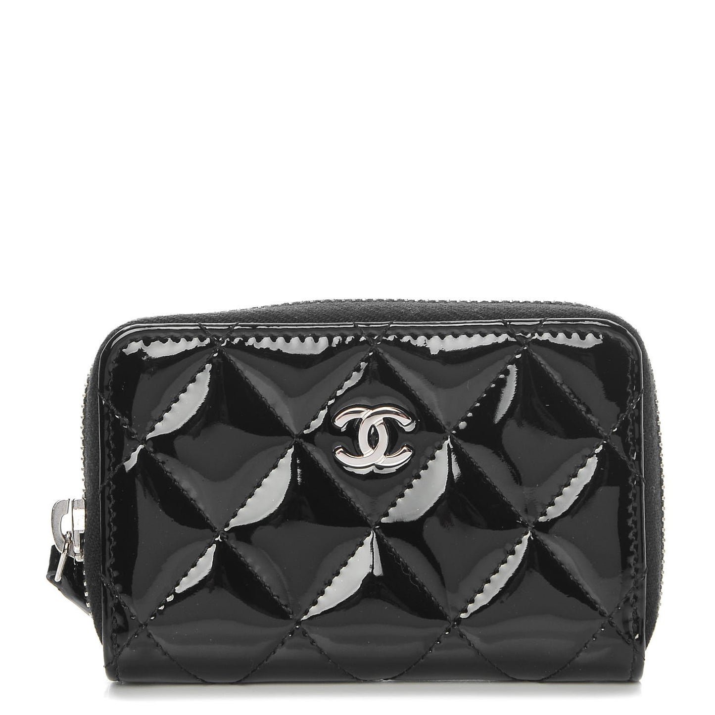 Patent Calfskin Quilted Zip Coin Purse Black