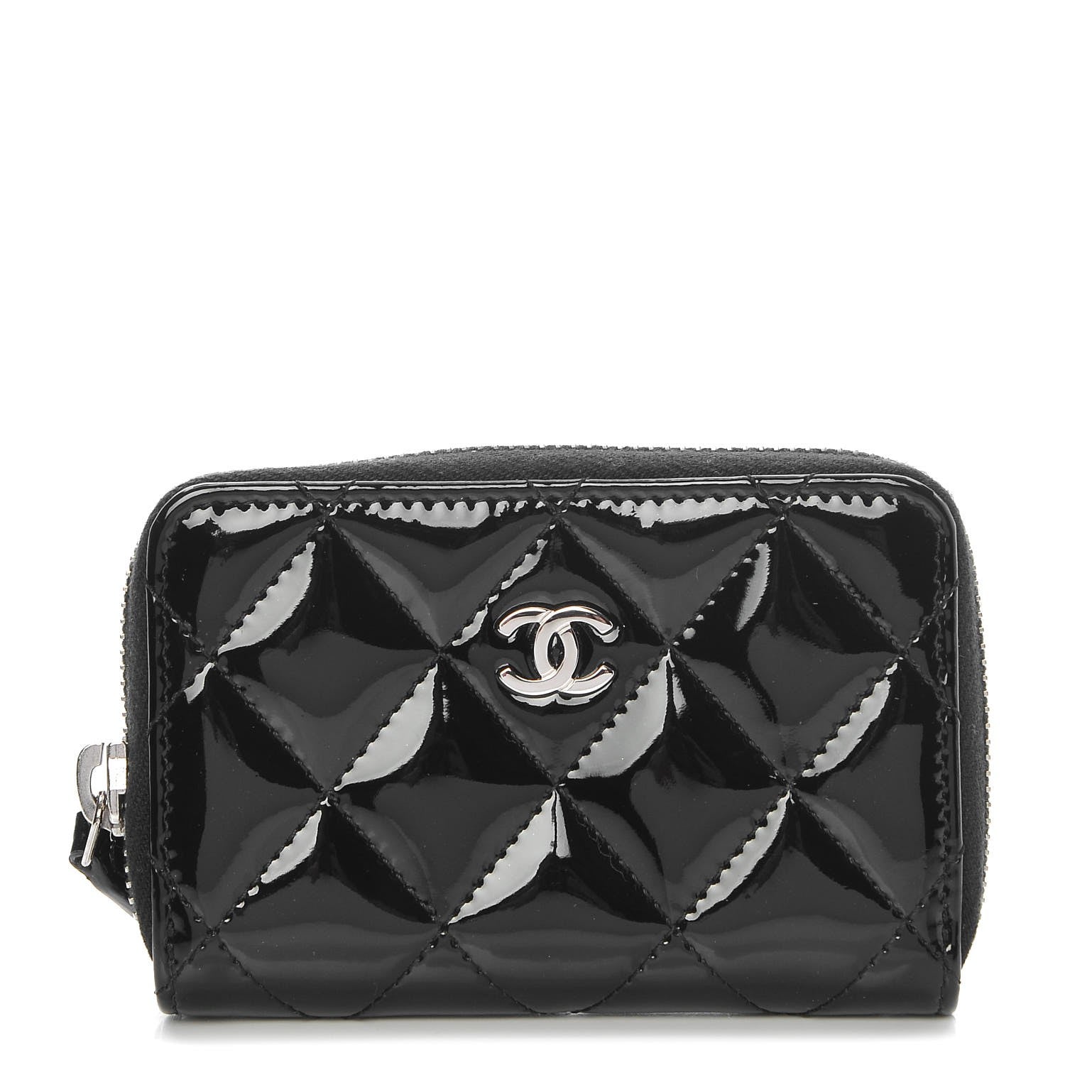 Chanel Patent Calfskin Quilted Zip Coin Purse Black 1 of 8
